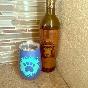 Blue paw print paint splatter wine tumbler